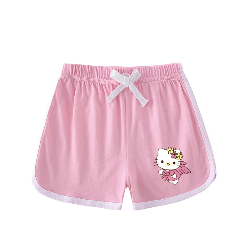 Traje deportivo informal de Hello Kitty, novedad de verano, pantalones calientes de dibujos animados para niñas, traje superior cómodo de algodón de dos piezas de manga corta para bebé