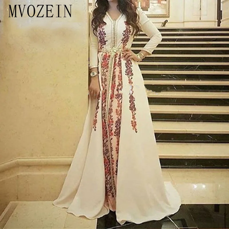 Мусульманское ТРАПЕЦИЕВИДНОЕ вечернее платье с аппликацией, официальное платье для выпускного вечера, марокканский кафтан с длинным рукавом, женские вечерние платья для выпускного вечера