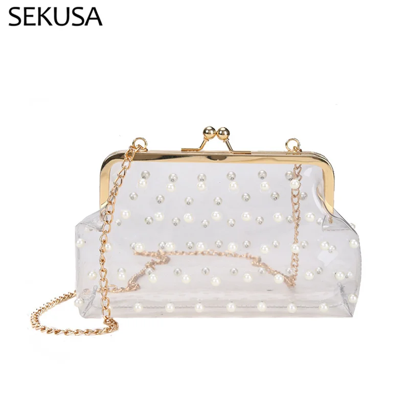 Bolso de mano de plástico transparente para mujer, Cartera de mano con cuentas de PVC, a la moda, para fiesta, diseño - AliExpress