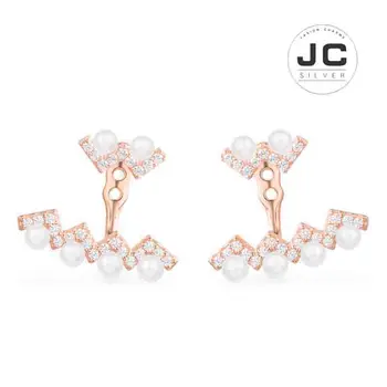 

New Fashion Charms Tibetan silver Original Engraving,Up And Down Earrings With Pearls For Women Mono Zircon Glamour Jewelry Gift