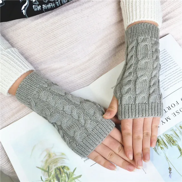 2021 Winter Women Arm Warmers Knitted Long Gloves митенки Twist Pattern Warmer Fingerless Gloves For Men перчатки без пальцев 5