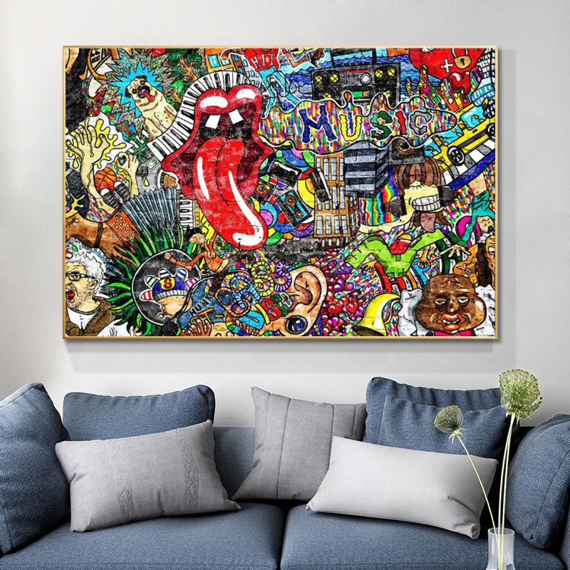 Музыкальный фон с изображением граффити на стене арт Картины Печать холсте Абстрактная живопись
