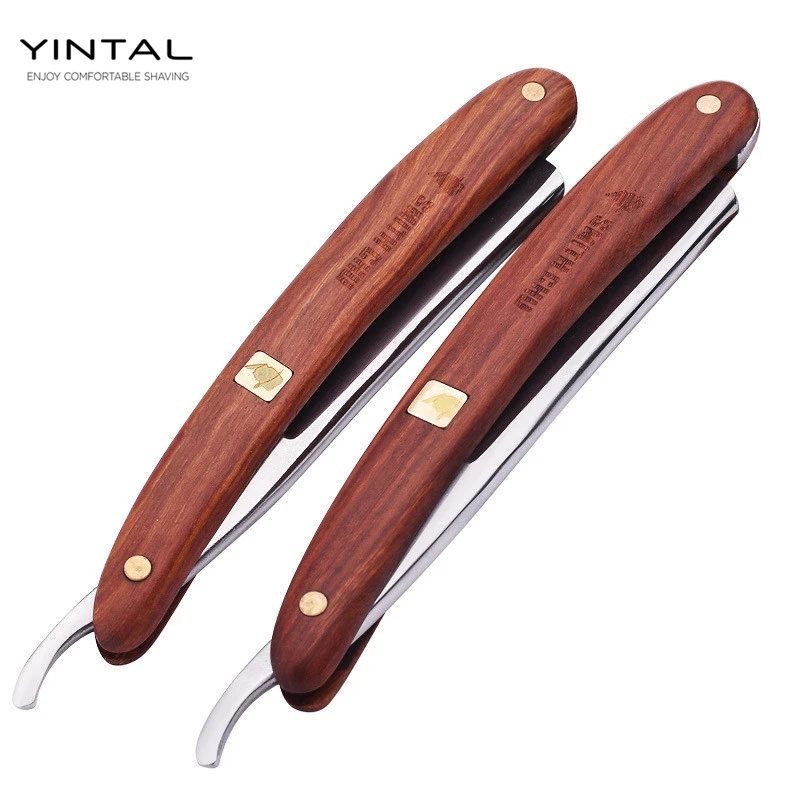 Online 440C Acciaio Inox Dritto Uomini Rasoio Rasoi Da Barba Manico In Legno Del Barbiere di Rame Manuale Rasoio Classico Raschietto Manico In Legno di Ebano Sharp