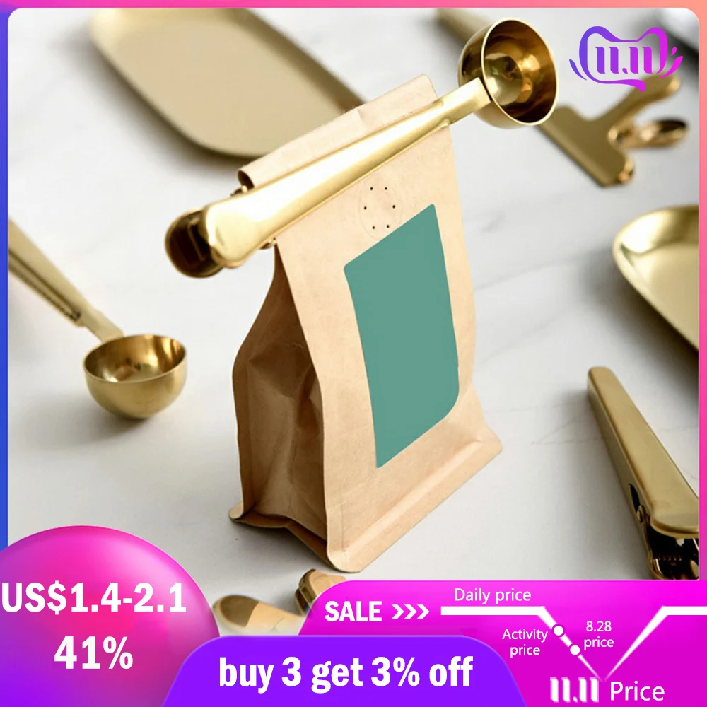 

Multifunction Kitchen Supplies Coffee Scoop With Clip Stainless Steel Tea Coffee Measuring Cup Coffee Scoop Spoon New