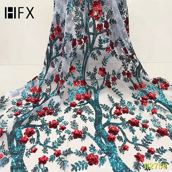

HFX Sequins Mesh French Lace Fabric Nigerian Lace Fabric 2020 High Quality African French Net Lace Tulle Fabric For Dress F2758