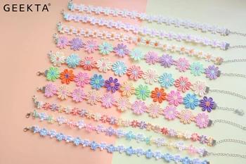 

Crochet Sweet Flower Choker Necklace Handcrafted Korean Harajuku Cute Creative Adjustable Clavicle Chain Women Girls Jewelry