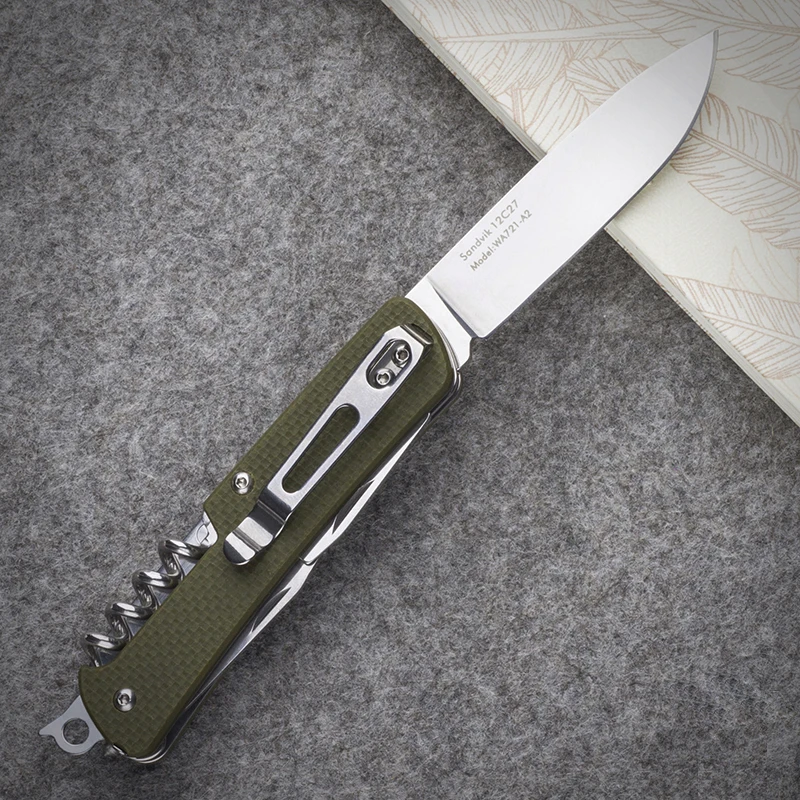 Beste Mack Walker WA721 Pocket Zakmes Sandvik 12c27 Blade G10 Handvat met Riem Cutter Flesopener Venster Breaker