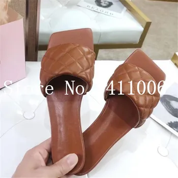 

new 2020 spring summer women slippers brand desginer slides shoes plaid Women genuine leather Flats Mules luxury Shoes woman