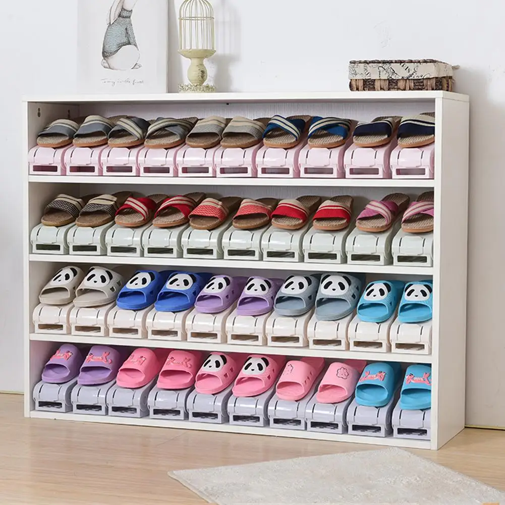 10pcs Adjustable Shoe Organizer Modern Double Shoe Rack Storage Space Saver Shoes Organizers Stand Shelf For Living Room