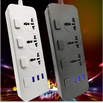 

Electrical 3 Outlet Socket + 3 USB Extension Power Strip 5V 2.1A Smart Power Strip US/UK Plug Electrical Socket Plugs Adaptors