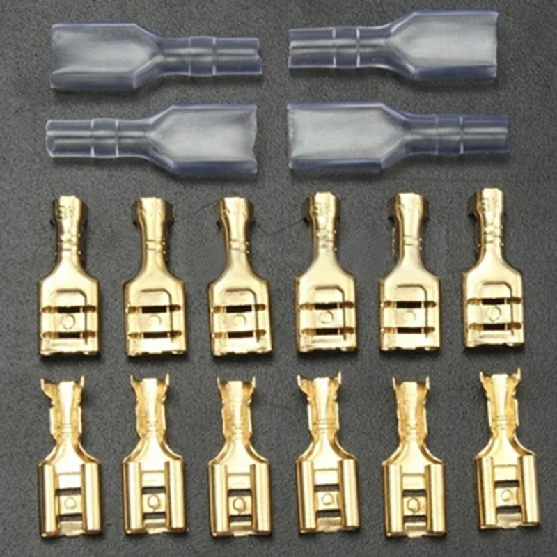 6.3mm brass crimp terminal female spade connectors  insulate sleeve 100Pairs DU 
