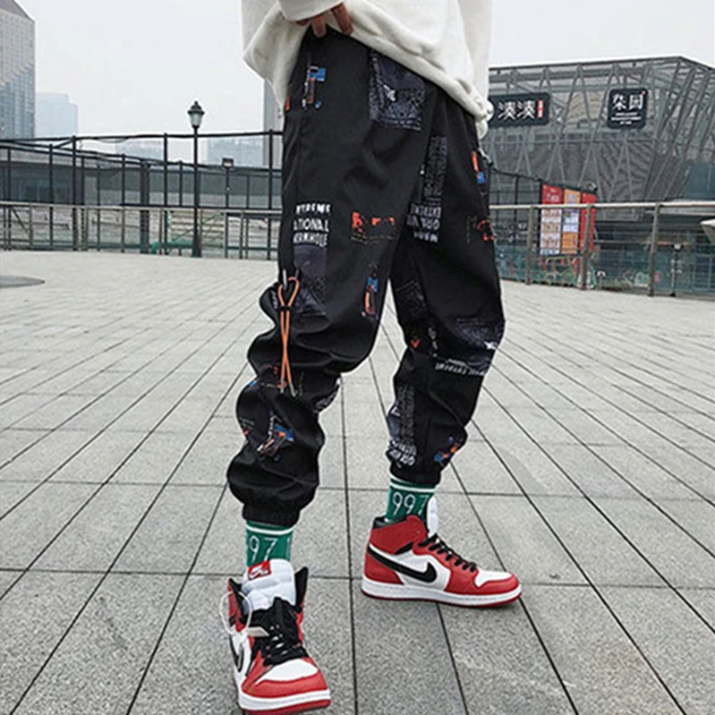 Хип-хоп брюки мужские свободные джоггеры с принтом уличная одежда шаровары одежда брюки длиной до щиколотки