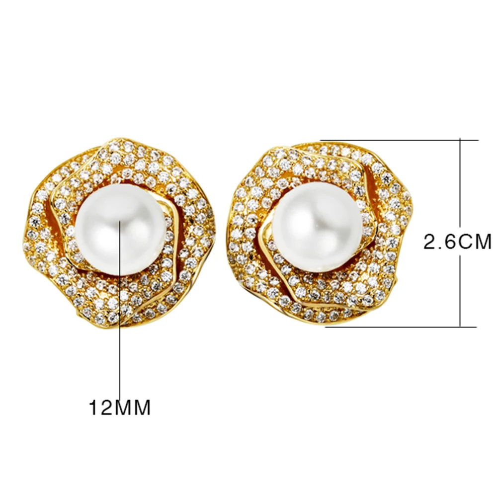 Rose flower earrings with pearl (1)