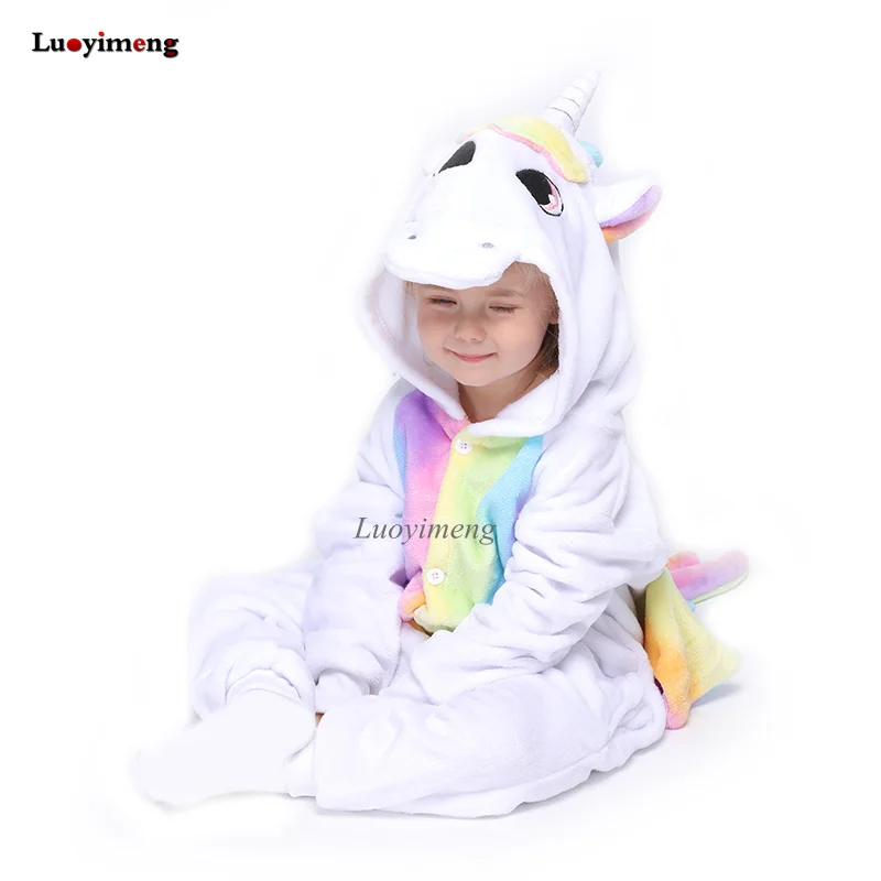 rain-bow unicorn Кигуруми, комбинезон для детей, пижамы, зимние пижамы для девочек с изображением единорога, детский комбинезон, косплей, единорог, фланелевые пижамы, Комбинезоны - Цвет: rain-bow unicorn