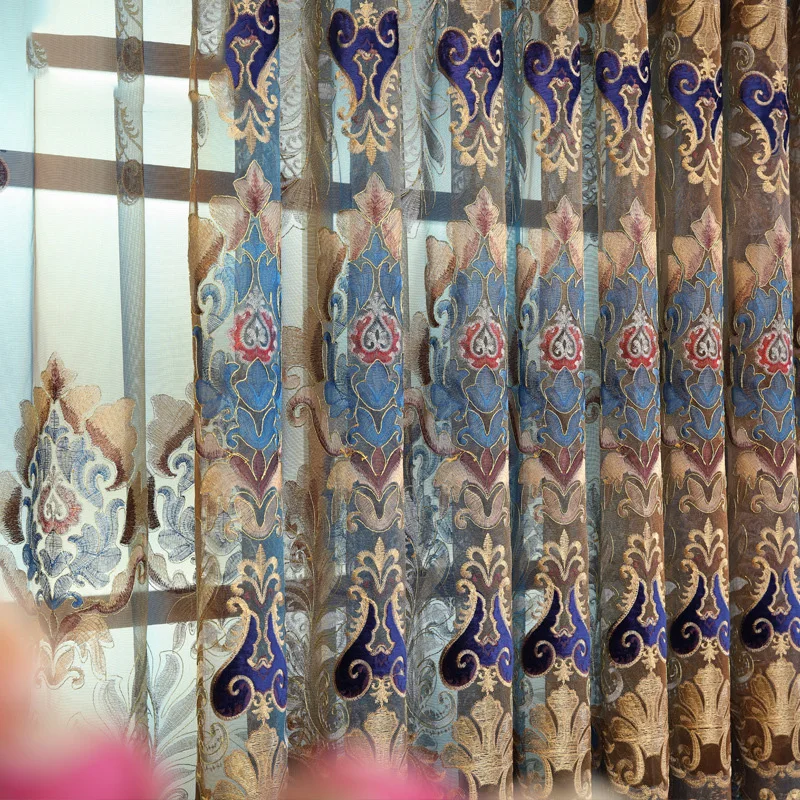 Роскошные синие занавески на окна тюлевые отвесные для гостиной полузатемненные