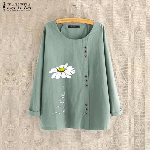 US $10.99 ZANZEA Autumn Blouse Women Casual Long Sleeve Shirt Femininas Floral Blusas Robe Femme Vintage Prin