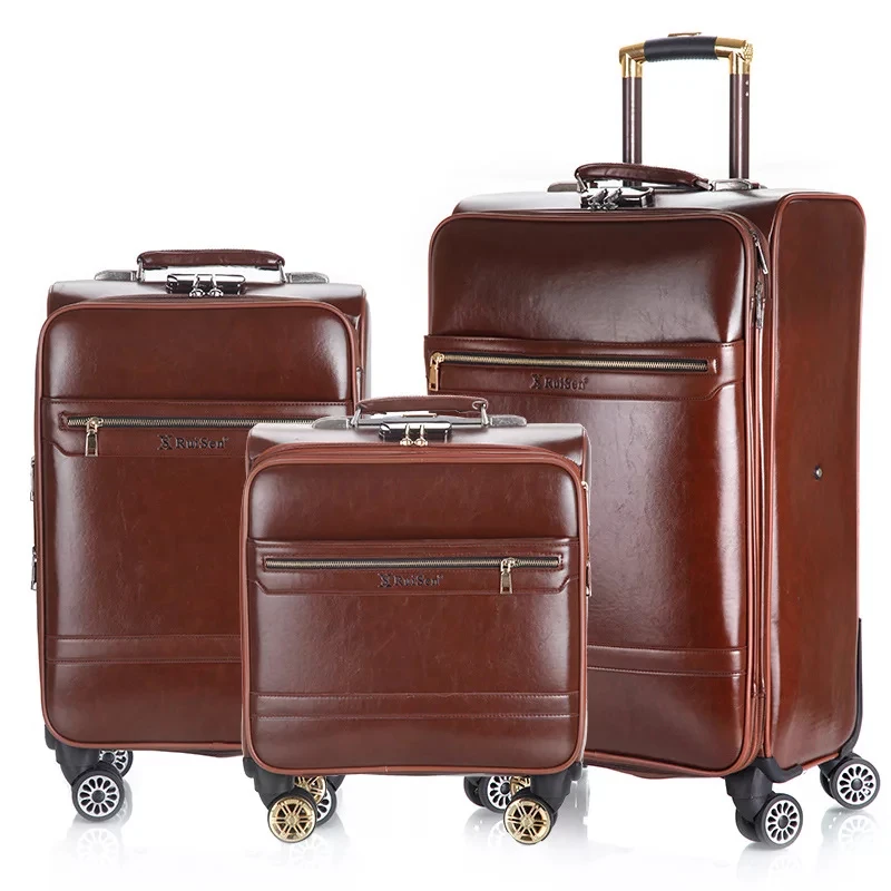 3PCS set Комплект одежды из 3 вещей для 16''20/24 дюйма Комплект багажных сумок на колесиках чемодан тележка для ручной клади бизнес ручной клади Искусственная кожа Биг-бэг - Цвет: 3PCS set