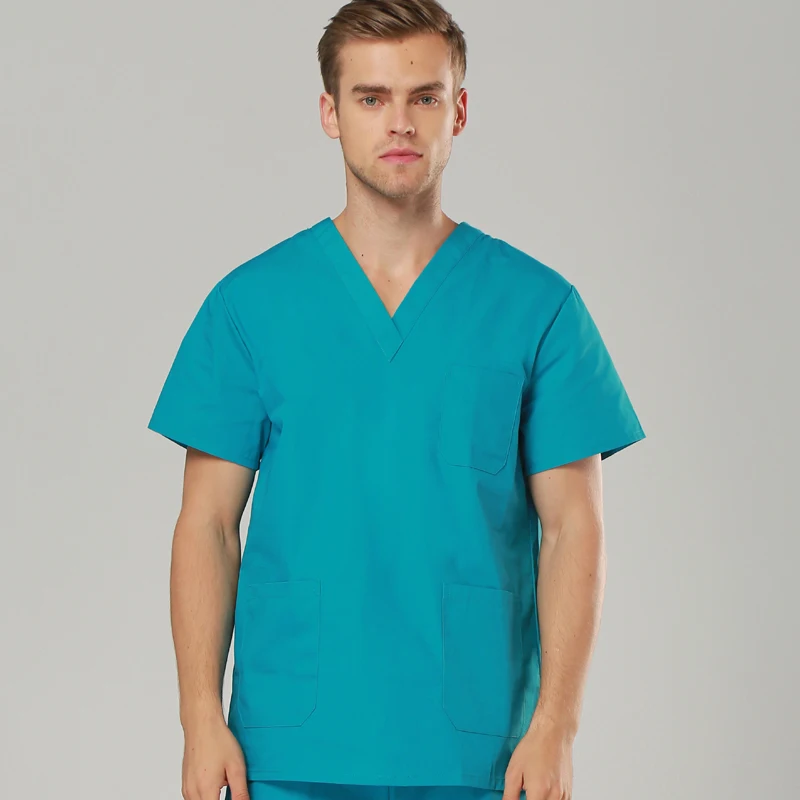 ViaoL New Fashion Shorts Sleeved Men Suits Surgical Gowns Clothes Nurse Doctor Solid Summer Hot Cotton Pants Uniform Lab Coats