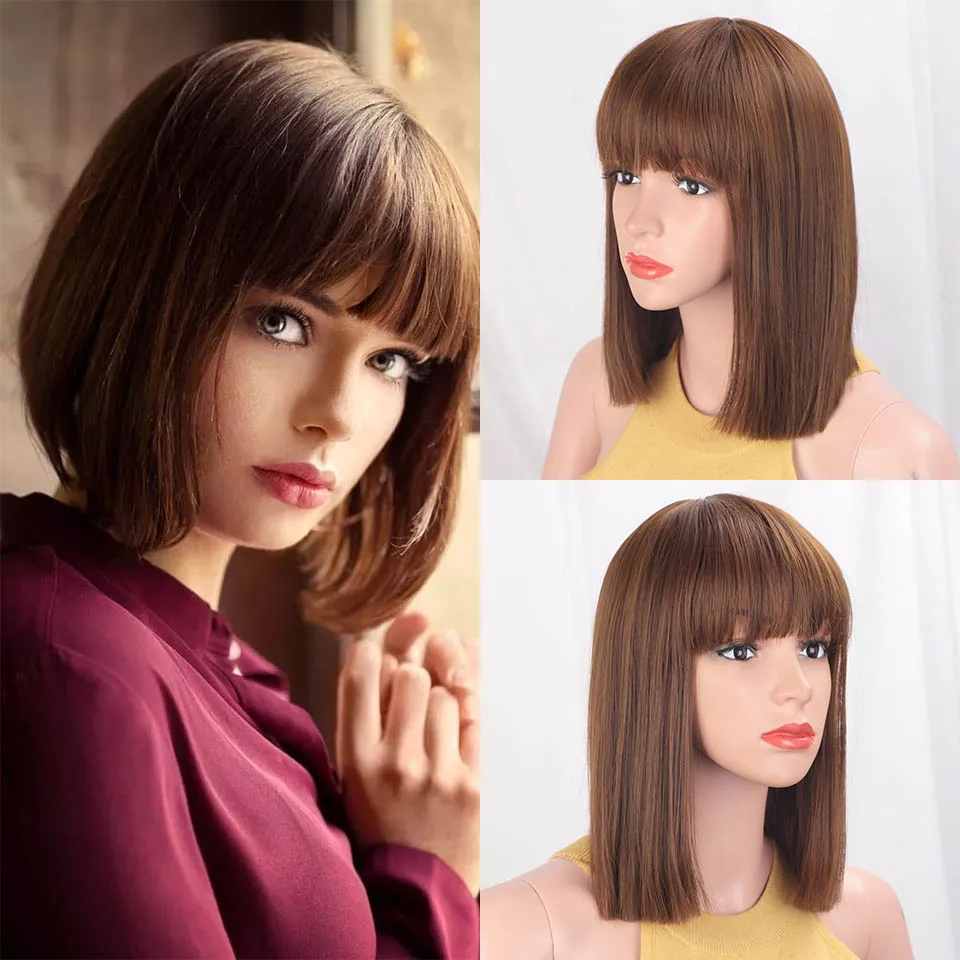 WL9252duan-8-30 AISIBEAUTY, прямые черные парики с челкой для женщин, короткие волосы, синтетический Боб, парик, жаростойкий, Bobo, прическа для женщин, косплей - Цвет: WL9252duan-8-30