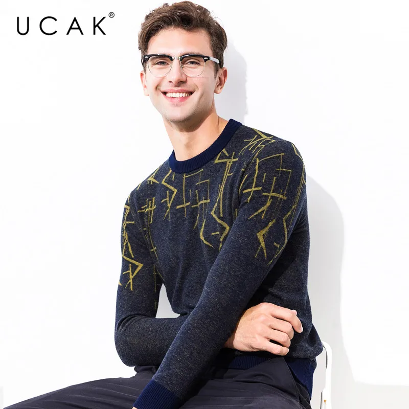 Seller UCAK Brand 100% Merino Wool Sweater Men Pull Homme 2019 New Arrival Pullover Men Autumn Winter Warm Cashmere Mens Sweaters U3076