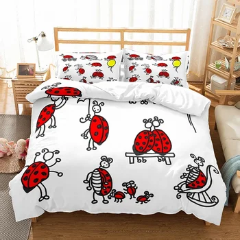 

Cartoon Bedding Set Insect Print Duvet Cover Set Blue Red Microfiber Bedclothes Lifelike Bed Linen Set 2/3pcs with Pillowcase