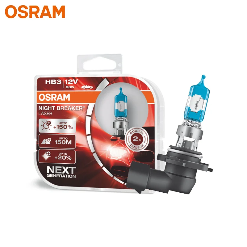 

OSRAM 9005 HB3 9005NL Halogen Night Breaker Laser Next Generation 12V 60W +150% Bright White Auto Halogen Genuine Fog Lamps Pair