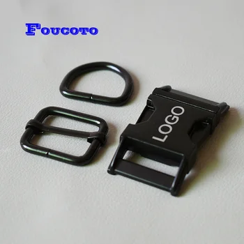 

10 sets engrave logo ID name metal belt buckles D rings adjusters hardware 25mm for paracord dog collar DIY sewing accessories