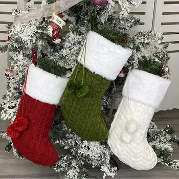 

Christmas Hanging Sock New Year Gifts Candy Storage Bag Knitted Sock Home Navidad Socks Xmas Tree Fireplace Hanging Ornament