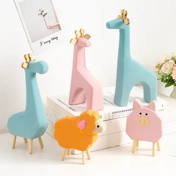 

Nordic Animal Ornaments Ceramic and Wooden Miniature Figurines Desk Decoration Home Decoration Accessories Christmas Gifts