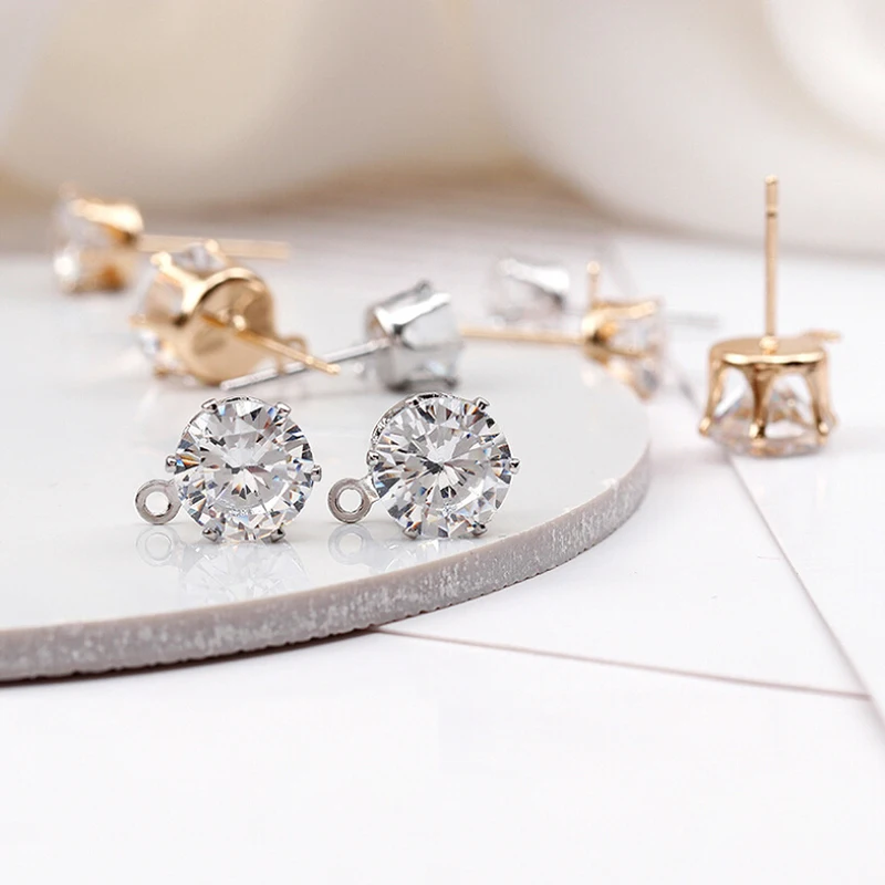 5Pairs DIY Earrings Jewelry Making Hook Round Crystal Stud Earrings Hook Findings Accessory
