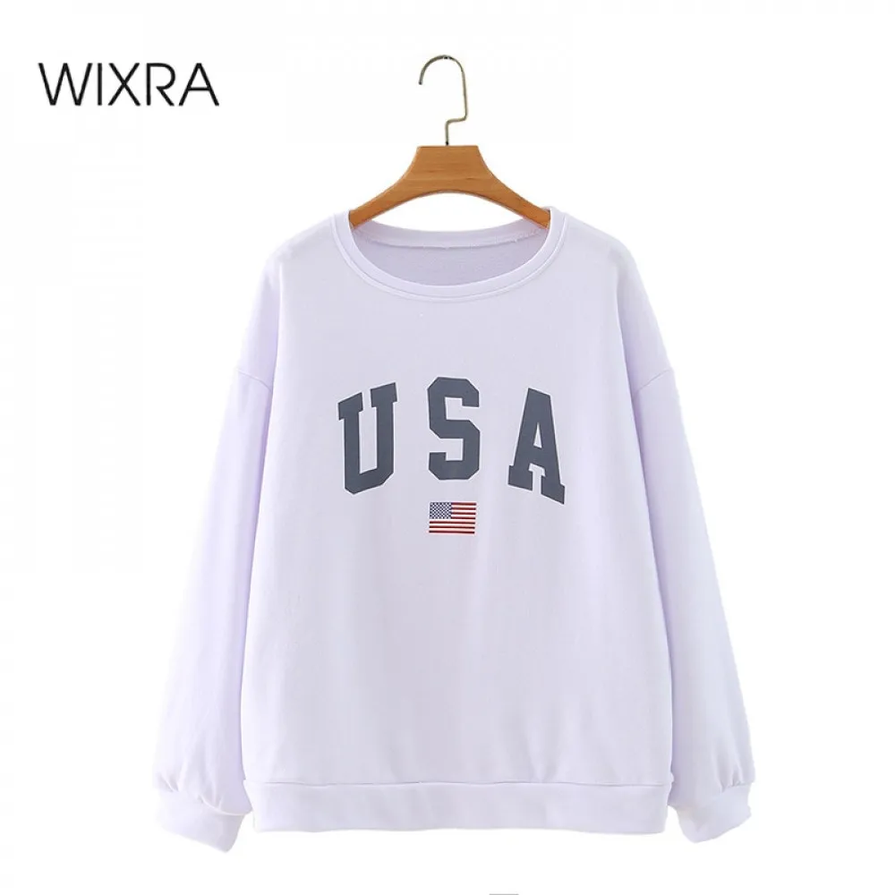 Женский свитшот с круглым вырезом и длинным рукавом Wixra, Повседневная Уличная одежда с буквенным принтом|Толстовки и свитшоты| | АлиЭкспресс