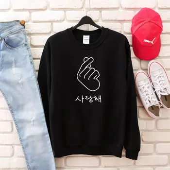 

Trend Pink Black Hoodies Korean Finger Heart Sweatshirt Jumper K-Drama Sweatshirt Long Sleeve Tumblr Pullover K-Pop Clothing