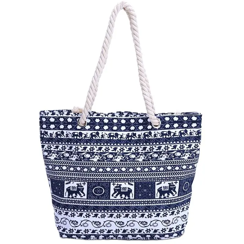 2022 Printed Elephant Travel Shopping Shoulder Bag Big Capacity Rope
