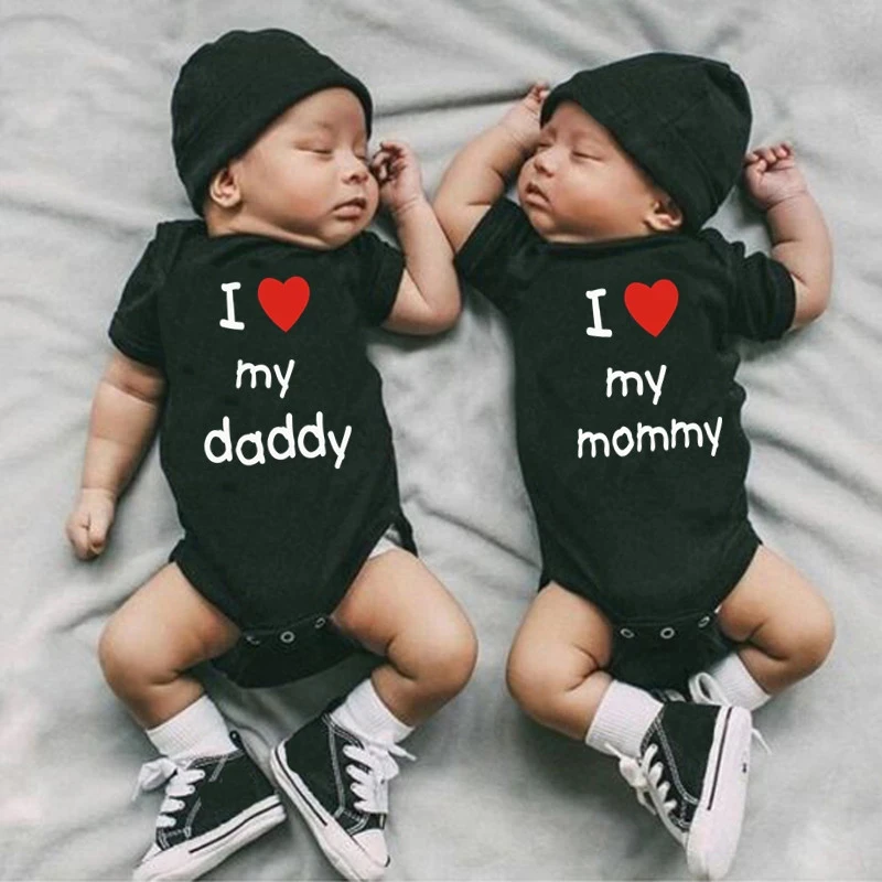 I Love My Daddy Mommy Newborn Boys Girls Romper Infant Black Cotton Toddler Baby Short Sleeve Jumpsuit Clothes Twin Baby Clothes Bodysuits Aliexpress