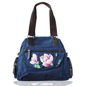 

2020 new women's shoulder bag hand-painted magnolia canvas bag handmade hand bag