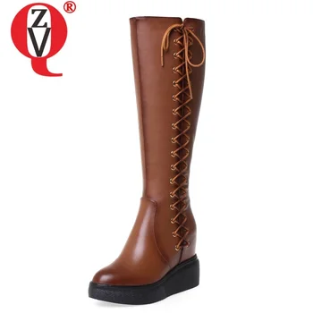 

ZVQ winter new fashion sexy knee high boots outside comfortable round toe handmade genuine leather zip women shoes drop shipping