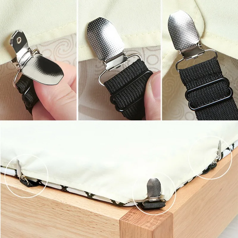 Bed Sheet Fasteners Clips Adjustable Triangle Elastic Suspenders Gripper  Holder Straps Sheet Clip for Bed Sheets