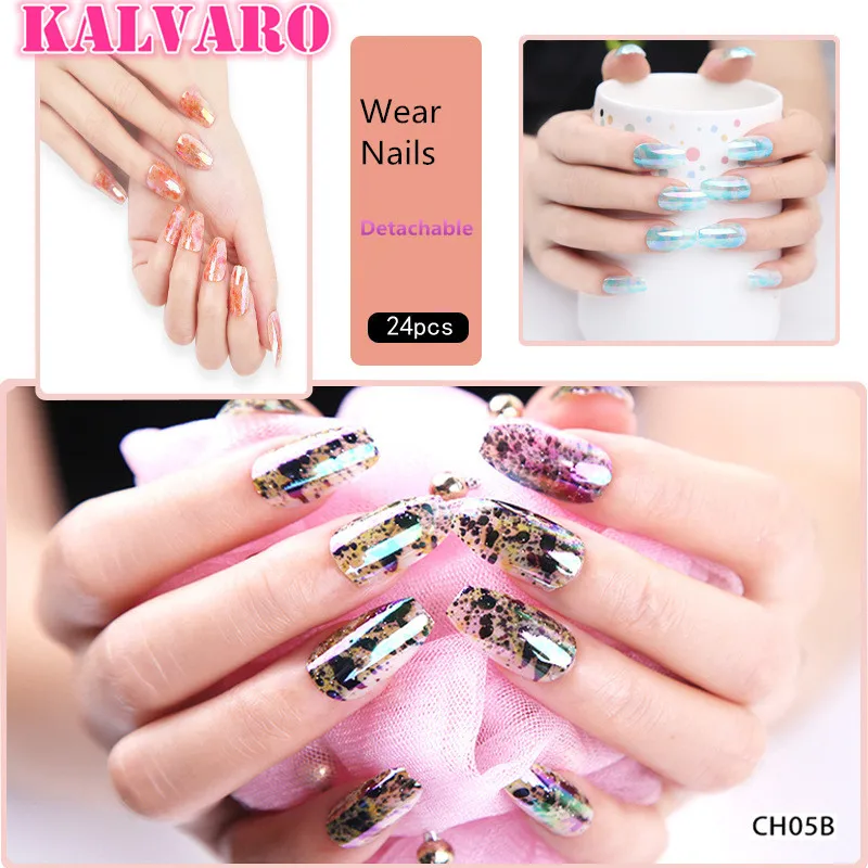 

Kalvaro 24Pcs/Sheet Fashion Stiletto False Nails Sharp Laser Magic Color Fake Nails For Daily Office Wear Tips On The Nail Tree