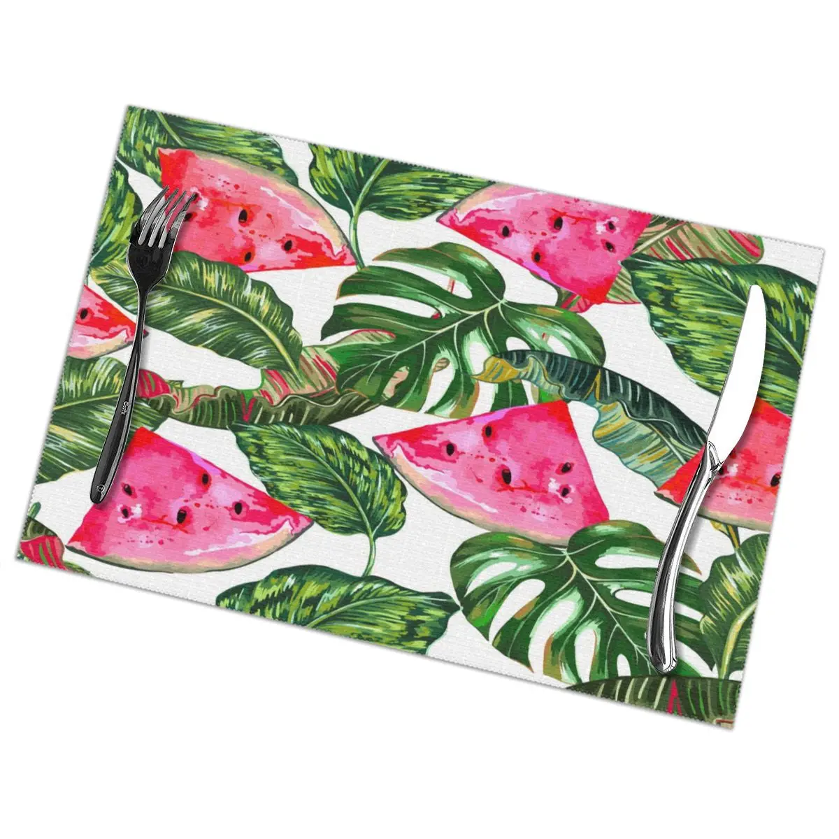 Коврик для стола с тропическими арбузами листьями джунглей монстеры