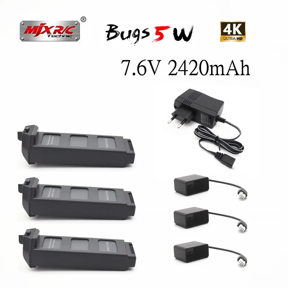 Обновленная батарея 7 6 V LiPo для MJX R/C Bugs 5W B5W 4K RC Quadcopter запасные части v 2420mAH дрона X5 Pro