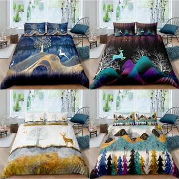 

ZEIMON 3D Printed Christmas bedding set Bohemian Comforter Cover set with Pillowcase Deer Duvet Cover set Queen King Size