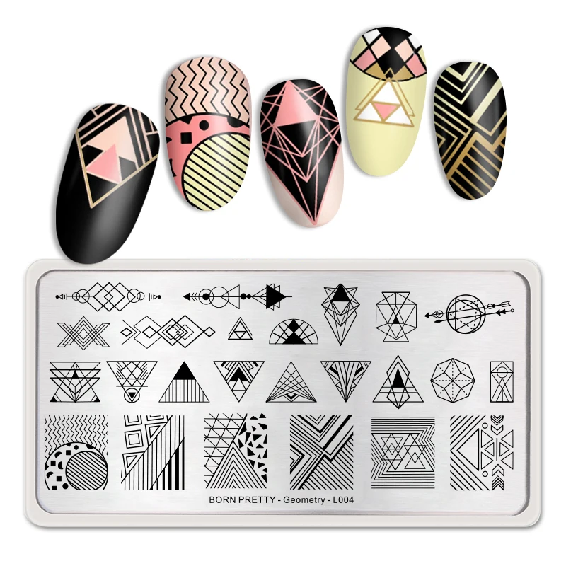 Geometry L004 BORN PRETTY Fire пламя ногтей штамповки пластины Blaze-серия прямоугольный шаблон маникюрная пластина с изображениями для нейл-арта экзотический трафарет - Цвет: Geometry L004