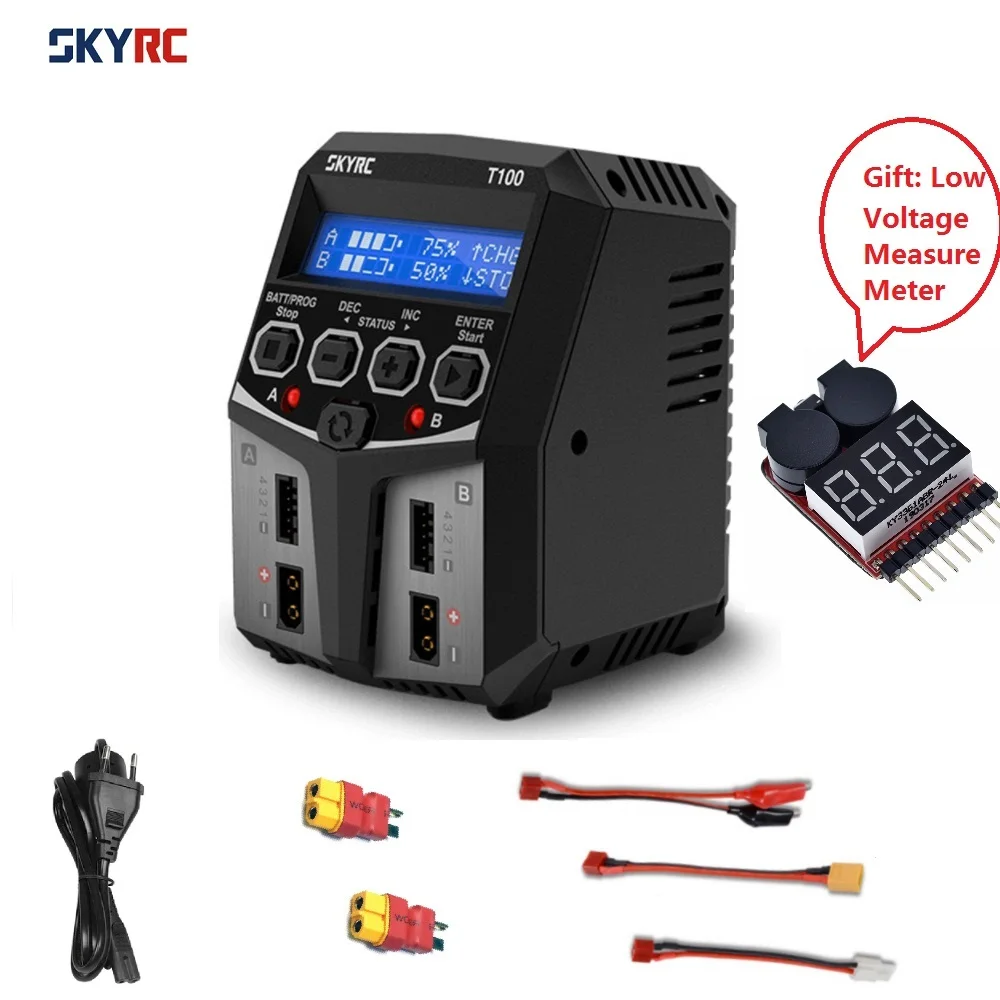 SKYRC T100 DUAL 5A 2X50W Balance FPV Charger Discharger With Meter lipo battery charger drone battery charger For 2-4S LiPo/LiIon/LiFe/LiHV Battery RC Drone Multirotor