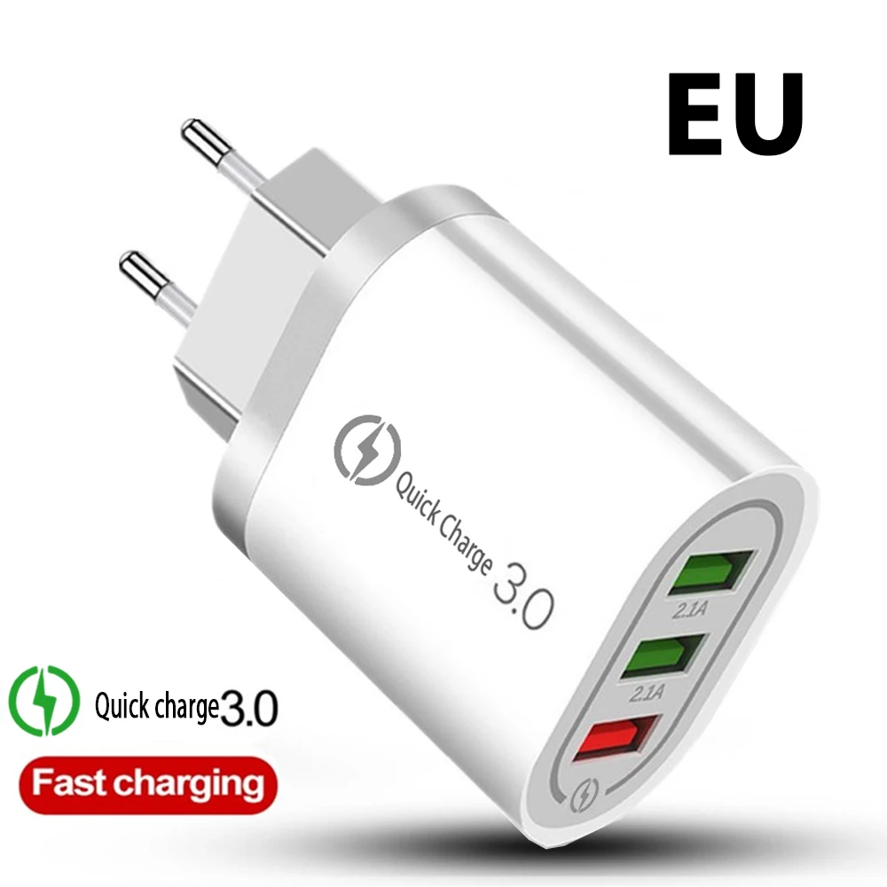 EU White Хорошая 3 Порты и разъёмы USB Зарядное устройство Quick Charge 3,0 для IPhone X 7 samsung huawei P30 Xiaomi 5V 3A ЕС США штекер Адаптер зарядки мобильного телефона - Тип штекера: EU White