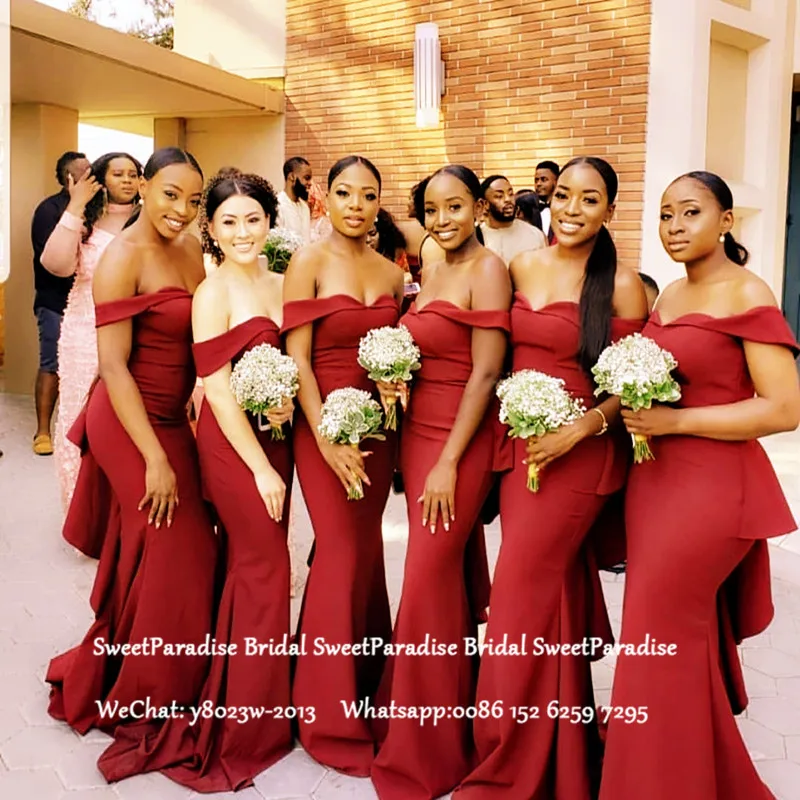 Burgundy Mermaid Long Bridesmaid Dresses Off Shoulder Formal Party Wedding Guest Dress For Women Vestido De Festa