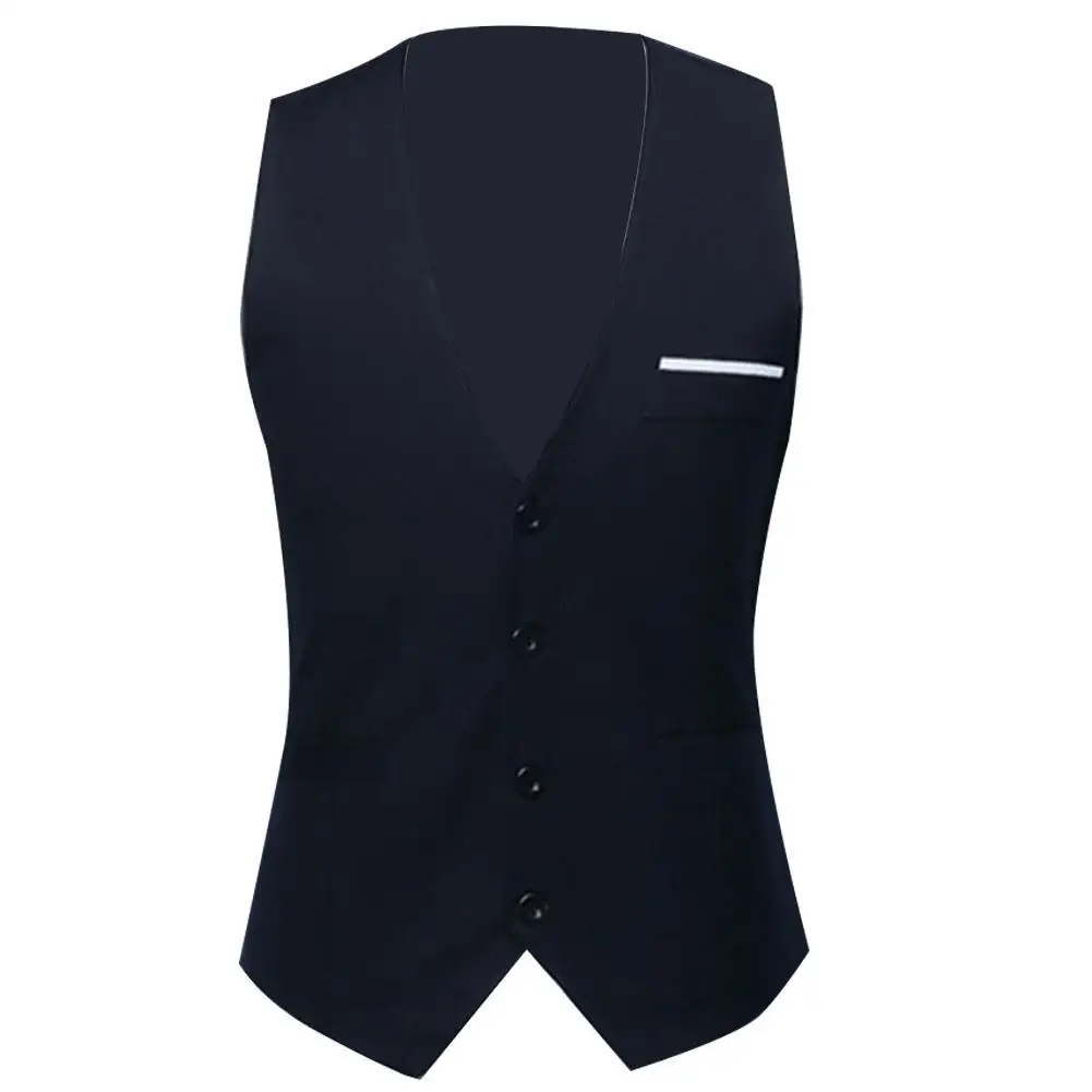 Mens Suit Dress Vests Fashion Office Men Solid Color V Neck Sleeveless Button Waistcoat Slim-Fit