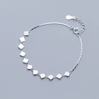 

LKO new arrive fashion silver 925 simple Square tablets bracelet for women S925 romantic Sweet bracelet for girls