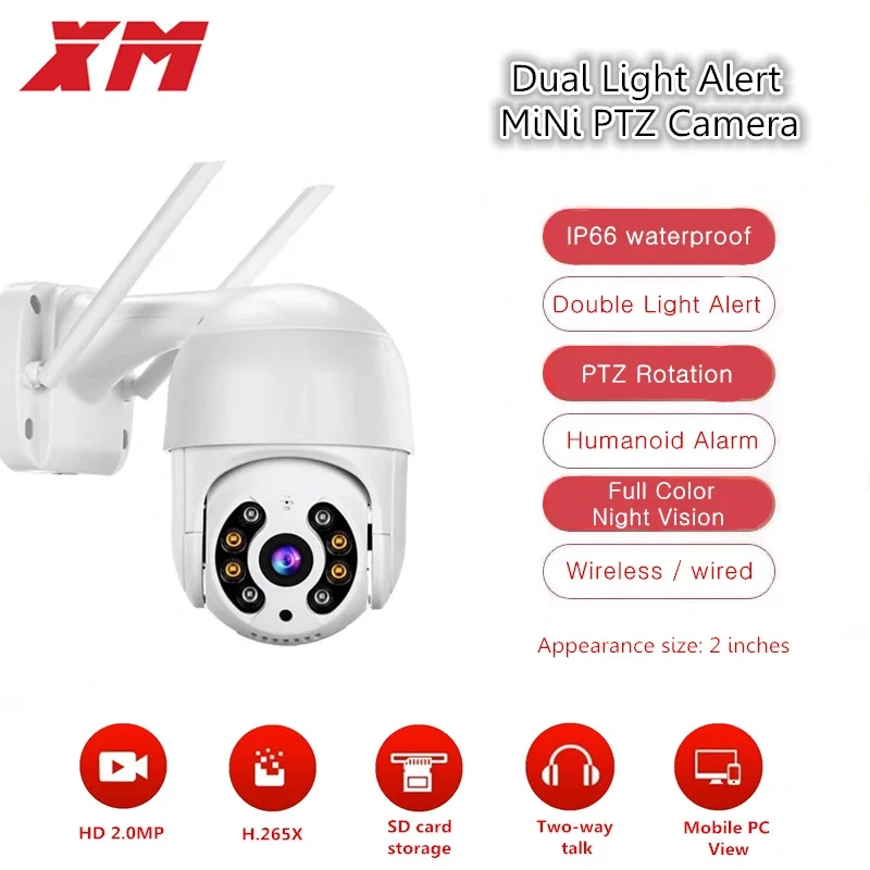 

XM HD 1080P Wireless PTZ IP Camera Outdoor Wifi CMOS Night Vision H265X PTZ IR Security Camera Motion Detection Home Security