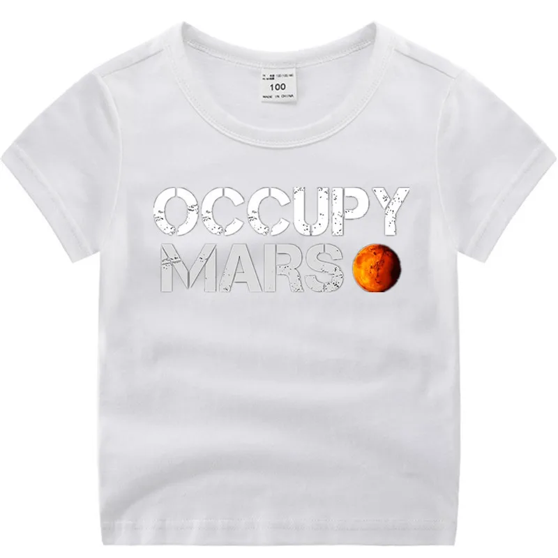 Хлопковая футболка для маленьких мальчиков и девочек с аниме «Occupy Mars Spacex» летняя детская Рождественская рубашка детская футболка для малышей с героями мультфильмов Роскошный топ - Цвет: T18A-white