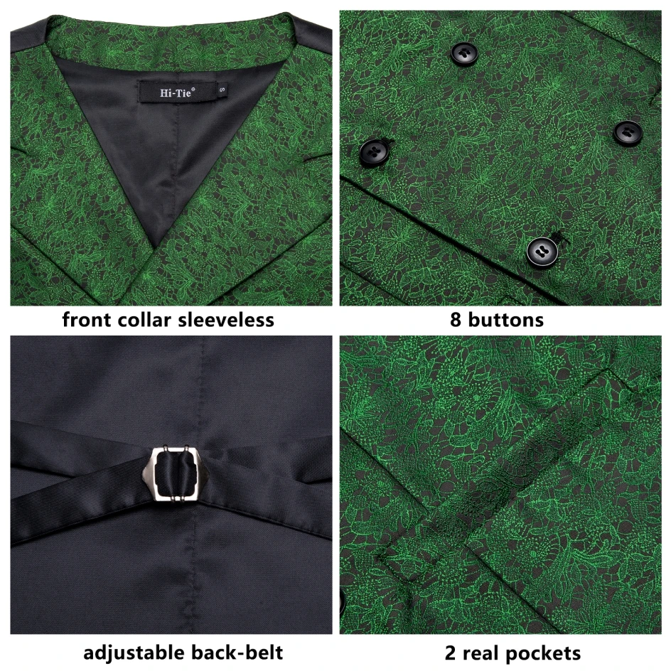 Hi-Tie 20 Color Silk Men's Vests and Tie Business Formal Dresses Slim Vest 4PC Hanky cufflinks for Suit Blue Paisley Waistcoat